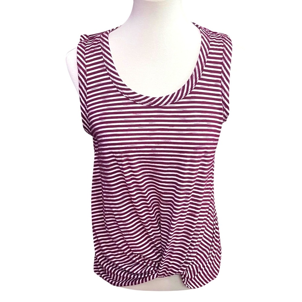 Nine Britton Womens Burgundy White Striped Twist Front Tank‎ Comfy Top MP Petite